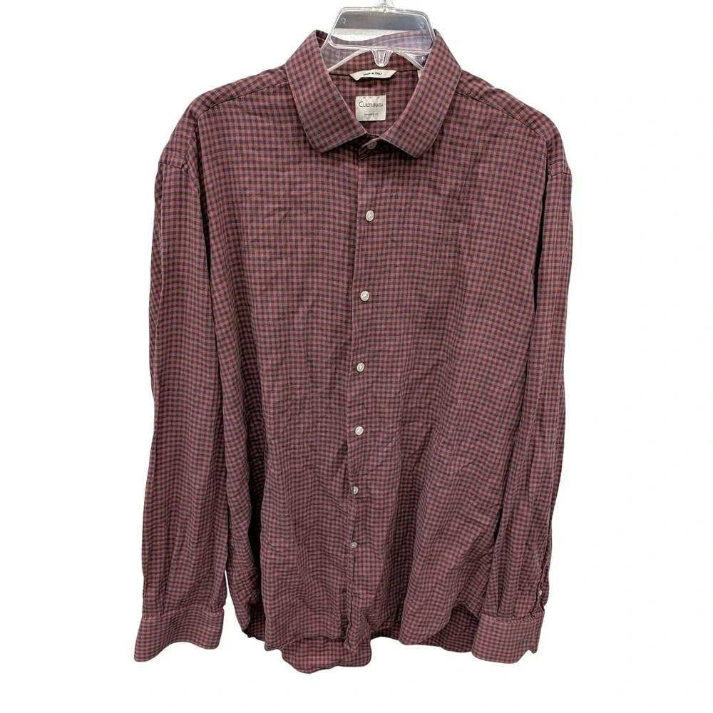 culturata dress shirts Culturata Dress Shirt Mens 16.5 42 Large Purple Check Tailored Button Up Work